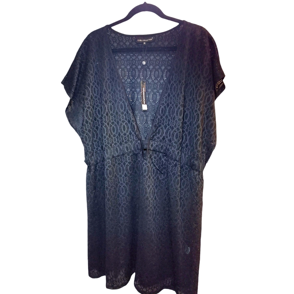 Beach cover up semi sheer black v-neck